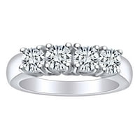Carat Okrugli oblik Bijeli prirodni dijamant Četiri kamena vjenčana prstena u 14K čvrstom bijelom zlatnom prstenu veličine 9,5