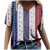 StMixi majice za žene kratki rukav V-izrez Striped Striped Ispis ljetni osnovni vrhovi lagana modna