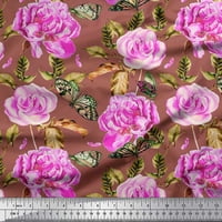 Soimoi Poly Georgette tkanina Buttefly, lišće i ruža cvjetna otisnuta tkanina od dvorišta široka