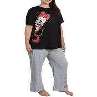 Disney Womens Plus veličina Minnie Mouse lukovi Pajama Lounge Nosite crno sivo set