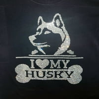 Love Moj Husky Puppy Rhinestone Bling Bling Majica kratkih rukava, savršen poklon za ljubitelje psa-True