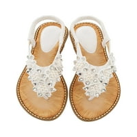 Welliumy ženske cipele za plažu na ravnim sandalama bohemijske tange sandale za zabavu elastična benda ljetna bijela 6.5