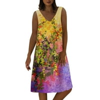 Ljetne haljine za žensku haljinu bez rukava dužina koljena Ležerna haljina s V-izrezom narančasta 2xl