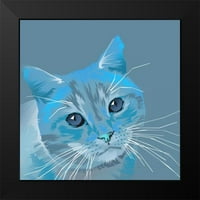 S. Art Studios Crni modernog uokvirenog muzeja Art Print pod nazivom - Mačka u plavoj boji