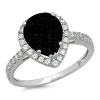 2,38ct kruška CRENO crno prirodni ony 18k bijelo zlato Angažovanje halo prstena veličine 9.25