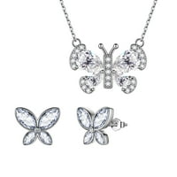 Beautlace Leptir Set nakita, sterling srebrni bijeli dijamantni rodni kaseni Privjesak ogrlica minđuše