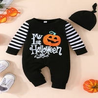 Licupiee Beby Boy Halloween Outfits Pumpkin Spider Pismo Ispiši romper Dugim rukavima sa šeširom za Dejdler Fall odjeću