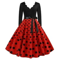 Haljine za čišćenje za žene Ljeto V-izrez Retro polka Dot dugih rukava Velike suknje haljine crvene