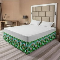 Suknja tropskog kreveta, formiranje i havajske biljke i cvijeće, elastična posteljina prašina se ruff omotaju za dekor posteljine, kralj, zeleno plavo