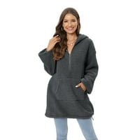 Ženska feuzy fleece hoodie duks casual dugih rukava Shaggy Sherpa pulover sa džepovima