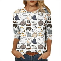 Košulje za rukav za žene za žene Ljeto Ležerne prilike slatke mačke print crewneck dukserice labave