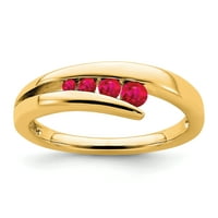 Čvrsti 14K žuto zlato simulirani rubin 4-kameni prsten