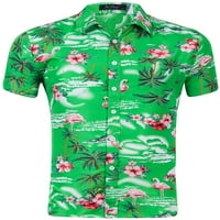 LUMENTO MENS Slim Fit kratki rukav dolje Polo Flamingos tiskana majica TOP TROPIČKE HADAIJSKE ALOHA