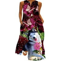 Luxplum dame duge haljine životinje tiskane maxi haljine V izrez ljeto plaža sandress boemian travel style-e 5xl