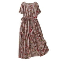 Baycosin haljine za žene Proljeće i ljetni boemski kratki rukav Laceup labavi otisak plus veličina haljina