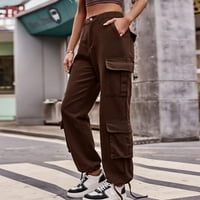 Ediodpoh padobran pantalone za žene nacrtavanje elastičnih struka ruched baggy teretni hlače višestruki džepovi jogger pant ženske casual pantalone kava