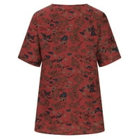DahAx posteljine za žene Pamuk Tunic vrhove kratkih rukava V izrez košulje Ležerne prilike ljetnih vrhova labava bluza crvene s