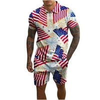CLLIOS 4. srpnja odijelo za muškarce Patriotske američke zastave Grafičke tee Classic okrugli vrat Top i velike i visoke kratke hlače za praćenje