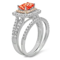 305ct sjajni smaragdni rez simulirani crveni dijamant 18k bijeli ružin zlato halo pasijans sa akcentima