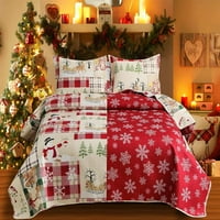 Božićna posteljina King Veličina Božićne prekrivač prekriva Xmas Posteljina Buffalo Plaid Patchwork Rustic Quilt Lodge Cabin Posteljina Lagana reverzibilna pokrov Božićni kućni dekor Quilt