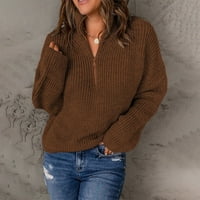 Ženski pleteni džemperi Čvrsti boju dugih rukava Zip V izrez casual labav duks pulover