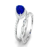 Laboratorija odrasli Blue Sapphire Prsten sa Diamond - dizajnerskom prstenom set, 14k bijelo zlato, SAD 10,00