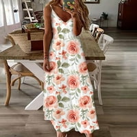 Ženska boemska cvjetna print maxi haljine ljetne bez rukava V izrez CATFY špagete STAP COLLY FLOWY plaža