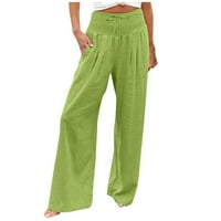 Ženske plus veličine Hlače elastične struine labave fit široke pantalone za noge Visoke hlače sa visokim strukom Hlače za žene sa džepovima Green S
