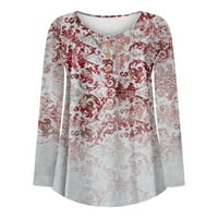 Plus veličine za žene Ženska majica V izrez Jesen Ležerne prilike Cvjetni pulover Bluze Gray M