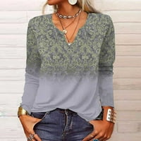 Majice za žene Loše Fit V izrez BOHO BROJNE BLOUSE BLOUSE TRENDY ETNIČKI PRINT TOPS GREY S