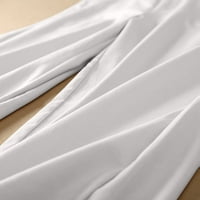 Clearance High Squik ženska modna casual puna boja Split Mid struk labav bez pojasa elastičnost široke noge duge hlače bijeli XL