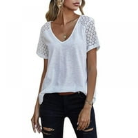 Ženska majica s kratkim rukavima za žene - V V izrez labava Ležerna majica za šivanje čipke Tee S-XXL