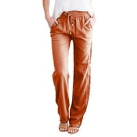ManXivoo široke pantalone za žene za žene Visoke struk široke pantalone za noge Ležerne prilike elastične pantalone u pravu noge dugačke pantalone s džepovima Ženske hlače narančaste