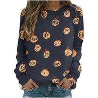 Joau ženska halloween casual lagana dukserica bundeva print crewneck s dugim rukavima labav pulover