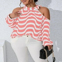 Singreal Women Plus size Striped hladnog ramena rukav rukav rukav košulju za vrat košulja