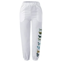Hlače za žene cvjetne tiskane hlače sa džepovima pantalone za pojaseve kopče zimskih ležernih kafića