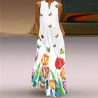 Ležerna haljina za žene Ljeto bez rukava za bez rukava V izrez Maxi Labava haljina Boho Beach Dug Senderss sa džepovima