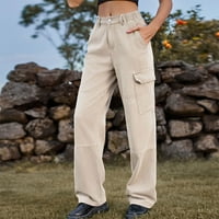 Zyekqe Cargo Traper Hlače za žene ravne traperice za noge s više džepova Srednja odjeća Jean Cargos