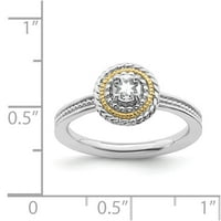 Čvrsti srebro i 14k žuto zlato bijelo bijeli Topaz prsten vječnosti veličine 9