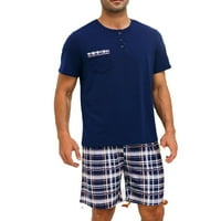 PLAJNI PRINT Okrugli vrat pidžama setovi kratkih rukava mornarsko plavi muški loungewear set PJ set