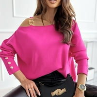Kakina s vježbanja za žene za čišćenje Ženska casual okrugli vrat Čvrsta boja curenje ramena dugih rukava pulover vrhova bluze