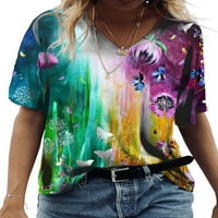 Ženska bluza s kratkim rukavima cvjetni print, ljetna casual v izrez majica