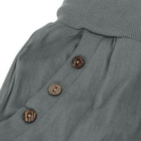 Drokolifer Capri pantalone za žene, modne ženske ležerne boje čvrste boje elastične labave hlače ravne široke pantalone za noge sa džepom sive xxxl