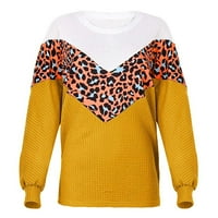 Crni džemperi za žene moda o vratu Leopard Ispis komfornih dugih rukava džemper vrhovi poliester žuti