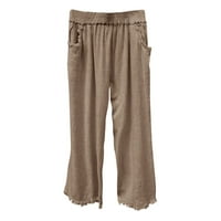 Simu Žene Ljeto Vintage Solid Color Hlače Casual Pant pantalone Srednja odjeća Široka noga Pant za žene Travel, Rad