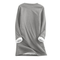 Ženska džemper od runa okrugli vrat džep za zadebljani plišani topline dugih rukava, tamno sivi xxxl