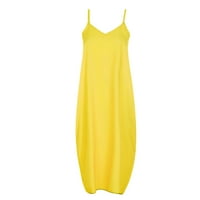 Lovskoo Ženske ljetne haljine V izrez Haljina Udobna ležerna haljina bez rukava s nogama žuta