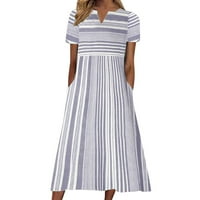 Clearsance Ljetne haljine za žene Kratki rukav tiskani moda Srednja dužina A-line Notch Dress Dress Light Purple XL