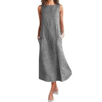 Aviva ženska ležerna prugasta haljina bez rukava posteljina iz vrata Džepne haljine
