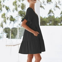 Žene ljetne haljine za žene Ležerni datur haljina Odštampani mini V-izrez kratki kratki rukav crni l